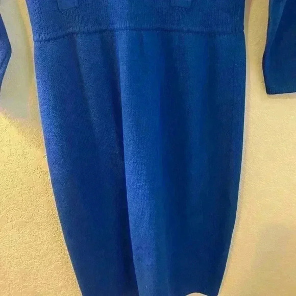 Vintage St. John By Marie Gray Knit Cobalt Blue Button Front Midi Dress Size 8 - Picture 6 of 11